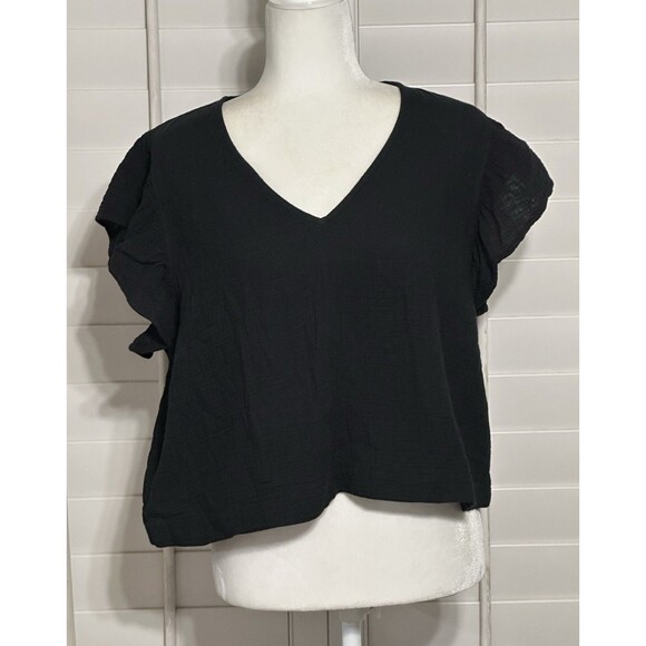 NWT Rails Size L Miley Black Ruffle Sleeve Gauze Blouse Top $158 - Picture 1 of 10
